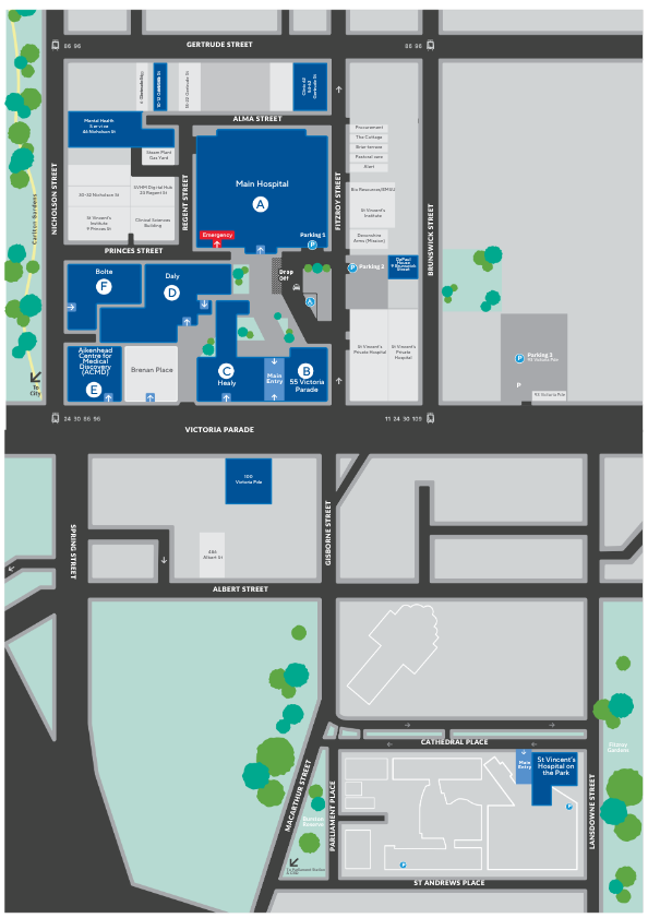 St Vincent's Hospital on the Park map